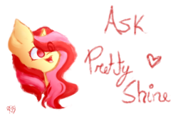Size: 1500x1000 | Tagged: safe, artist:prettyshinegp, oc, oc only, oc:pretty shine, pony, unicorn, ask, bust, eye clipping through hair, female, horn, mare, signature, simple background, smiling, solo, unicorn oc, white background