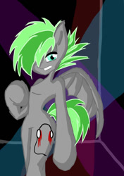 Size: 575x815 | Tagged: safe, artist:diankave, oc, oc only, pegasus, semi-anthro, abstract background, arm hooves, hair over one eye, pegasus oc, solo, wings
