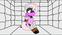 Size: 1192x670 | Tagged: safe, artist:php103, artist:sonicrock56, oc, oc:violet, earth pony, pony, g4, animated at source, bondage, bound and gagged, cloth gag, damsel in distress, gag, over the nose gag, padded cell, superhero, tied up