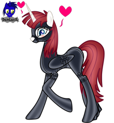 Size: 3840x4154 | Tagged: safe, artist:damlanil, oc, oc:fausticorn, alicorn, pony, bdsm, bodysuit, bondage, bondage mask, boots, bound wings, catsuit, clothes, collar, concave belly, corset, female, floating heart, folded wings, gag, gimp suit, heart, high heels, hood, horn, latex, latex boots, latex suit, long legs, mare, muzzle gag, raised hoof, rubber, shiny, shoes, show accurate, simple background, slender, solo, suit, tall, thin, transparent background, vector, wings