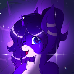 Size: 1500x1500 | Tagged: safe, artist:chura chu, oc, oc only, pony, unicorn, bust, commission, head, horn, looking at you, one eye closed, pony oc, portrait, shading, solo, unicorn oc, wink, winking at you