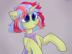 Size: 2682x2000 | Tagged: safe, artist:raily, pony, unicorn, clothes, high res, owo, scarf, solo