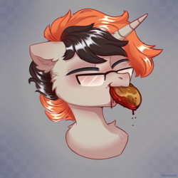 Size: 2000x2000 | Tagged: safe, artist:raily, oc, pony, unicorn, eating, food, fritter, glasses, high res, jam, solo