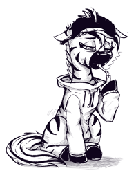 Size: 2550x3240 | Tagged: safe, artist:shamziwhite, oc, oc only, zebra, cigarette, clothes, doomer, high res, hoodie, lighter, meme, sad, sketch, smoking, solo