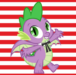 Size: 1000x990 | Tagged: safe, artist:disneymarvel96, edit, vector edit, spike, dragon, g4, accessory, bowtie, colonel sanders, dressup, kfc, male, ribbon bow tie, solo, striped background, vector, winged spike, wings
