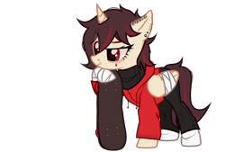 Size: 2548x1718 | Tagged: safe, alternate version, artist:idkhesoff, derpibooru exclusive, oc, oc:cola popper, alicorn, pony, alicorn oc, bandage, clothes, coca-cola, denim, ear piercing, earring, female, femboy, hoodie, horn, jeans, jewelry, lip piercing, male, mare, nose piercing, nose ring, pants, piercing, pony oc, raised hoof, simple background, skateboard, socks, soda, solo, sweater, tattoo, transparent background, wings