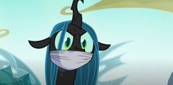 Size: 785x386 | Tagged: safe, artist:pondriar, edit, edited screencap, screencap, queen chrysalis, changeling, g4, to where and back again, angry, cloth gag, gag, glare