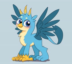 Size: 4096x3634 | Tagged: safe, artist:leo19969525, gallus, griffon, g4, blue background, blue eyes, blushing, cute, gallabetes, looking at you, male, simple background, smiling, smiling at you, solo, spread wings, stallion, tail, wings
