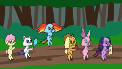 Size: 1920x1080 | Tagged: safe, artist:platinumdrop, applejack, fluttershy, pinkie pie, rainbow dash, rarity, twilight sparkle, g4, flora (jewelpet), garnet (jewelpet), jewelpet, mane six, peridot (jewelpet), prase (jewelpet), request, ruby (jewelpet), sapphie, species swap