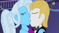 Size: 2500x1406 | Tagged: safe, artist:ktd1993, prince blueblood, trixie, human, equestria girls, g4, duo, female, kissing, male, ship:bluetrix, shipping, straight