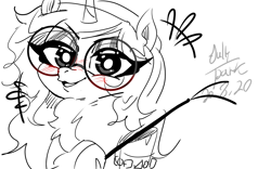 Size: 1920x1200 | Tagged: safe, artist:jully-park, izzy moonbow, pony, unicorn, g5, my little pony: a new generation, autograph, blushing, chest fluff, draft, eye clipping through hair, eyebrows, eyebrows visible through hair, glasses, smiling, solo