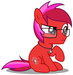 Size: 3370x3460 | Tagged: safe, artist:strategypony, oc, oc only, oc:ruby star, earth pony, pony, accessory, colt, foal, glasses, high res, jewelry, male, necklace, simple background, sitting, transparent background