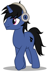 Size: 2370x3524 | Tagged: safe, artist:strategypony, oc, oc only, oc:mist avalon, pony, unicorn, headphones, high res, listening, male, simple background, stallion, transparent background, walking