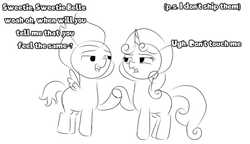 Size: 540x311 | Tagged: safe, artist:gli-duo-quaver, rumble, sweetie belle, pegasus, pony, unicorn, g4, colt, female, filly, foal, holding hooves, male, ship:rumbelle, shipping, shipping denied, straight, text, vincent tong, voice actor joke