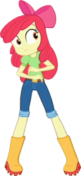 Size: 338x734 | Tagged: safe, screencap, apple bloom, human, equestria girls, g4, apple bloom's bow, belt, boots, bow, clothes, cropped, denim, hair bow, jeans, pants, shirt, shoes, simple background, transparent background