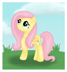 Size: 1600x1728 | Tagged: safe, artist:luciekj, fluttershy, pegasus, pony, g4, 2013, female, mare, old art, raised hoof, solo