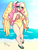 Size: 1800x2400 | Tagged: safe, artist:mylittleyuri, fluttershy, human, g4, alternate hairstyle, beach, blushing, breasts, busty fluttershy, choker, chokershy, cleavage, clothes, cute, elf ears, feet, female, humanized, ocean, one-piece swimsuit, outdoors, sand, sandals, shyabetes, solo, swimsuit, water, winged humanization, wings