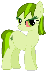 Size: 203x308 | Tagged: safe, artist:pagiepoppie12345, artist:selenaede, oc, oc only, oc:stoney poney, earth pony, pony, bloodshot eyes, drugs, eyelashes, female, green eyelashes, high, mare, marijuana, simple background, smiling, transparent background