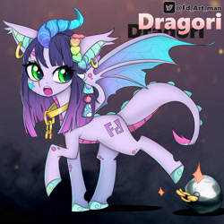 Size: 3000x3000 | Tagged: safe, artist:fd, oc, oc:dragori, bat pony, dracony, dragon, hybrid, gold, high res, horn, solo