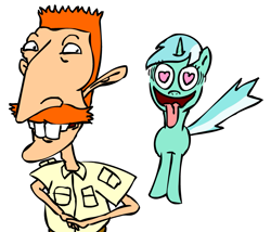 Size: 917x785 | Tagged: safe, artist:corwin, lyra heartstrings, human, pony, unicorn, g4, crack shipping, crossover, crossover shipping, cursed image, duo, female, heart, heart eyes, human fetish, joke shipping, male, meme, nigel thornberry, shipping, simple background, tail, tailboner, tongue out, wat, white background, wingding eyes