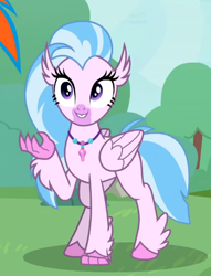Size: 420x551 | Tagged: safe, screencap, rainbow dash, silverstream, classical hippogriff, hippogriff, pegasus, pony, g4, uprooted, cropped, cute, diastreamies, offscreen character, solo focus