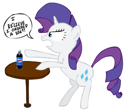 Size: 1200x1050 | Tagged: safe, artist:corwin, rarity, pony, unicorn, g4, 2012, female, pepsi, simple background, soda, solo, white background