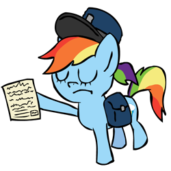 Size: 650x650 | Tagged: safe, artist:corwin, rainbow dash, pegasus, pony, g4, bag, eyes closed, female, hat, meter maid, parking ticket, saddle bag, simple background, solo, white background