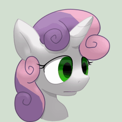 Size: 1024x1024 | Tagged: safe, artist:oddwarg, sweetie belle, pony, robot, robot pony, unicorn, g4, anatomy, animated, bust, endoskeleton, female, filly, foal, gif, horn, music notes, portrait, solo, sweetie bot, transparent flesh