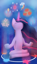 Size: 2100x3600 | Tagged: safe, artist:passionpanther, twilight sparkle, alicorn, pony, g4, the last problem, absurd file size, cutie mark, element of generosity, element of honesty, element of kindness, element of laughter, element of loyalty, element of magic, elements of harmony, high res, magic, magical, meditating, meditation, older, older twilight, older twilight sparkle (alicorn), princess twilight 2.0, solo, twilight sparkle (alicorn)