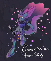 Size: 2500x3000 | Tagged: safe, artist:ilaac_art, oc, oc:verattano, earth pony, undead, anthro, armor, cape, clothes, commission, crown, glowing, high res, jewelry, regalia, simple background, solo, sword, weapon