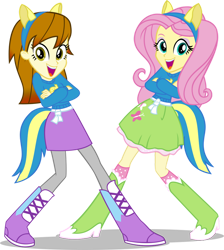 Size: 846x945 | Tagged: safe, artist:deathnyan, fluttershy, oc, human, equestria girls, g4, boots, clothes, headband, helping twilight win the crown, jacket, shoes, simple background, socks, solo, transparent background