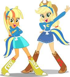 Size: 856x933 | Tagged: safe, artist:deathnyan, applejack, oc, human, equestria girls, g4, boots, clothes, cowboy boots, cowboy hat, hat, headband, helping twilight win the crown, rainbow dash's boots, shoes, simple background, socks, solo, sweater, transparent background
