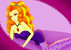Size: 1023x721 | Tagged: safe, artist:javira-butterfly, adagio dazzle, human, equestria girls, g4, 2017, bare shoulders, breasts, female, gem, looking at you, old art, siren gem, sleeveless, solo, strapless, sultry pose
