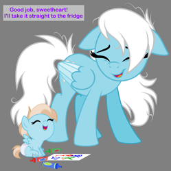 Size: 2724x2739 | Tagged: safe, artist:feather_bloom, oc, oc only, oc:feather bloom(fb), oc:feather_bloom, oc:hazel_nut, pegasus, pony, baby, baby pony, crayon, drawing, duo, floppy ears, high res, messy mane, tired
