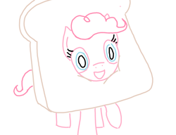 Size: 1300x1000 | Tagged: safe, artist:purblehoers, pinkie pie, earth pony, pony, g4, bread, bread head, female, food, looking at you, mare, ms paint, raised hoof, simple background, smiling, solo, white background