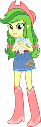 Size: 163x500 | Tagged: safe, apple fritter, human, equestria girls, g4, apple family member, belt, belt buckle, boots, clothes, cowboy boots, cowboy hat, cowgirl, denim, denim skirt, equestria girls-ified, hat, high heel boots, pigtails, shirt, shoes, simple background, skirt, solo, stetson, transparent background