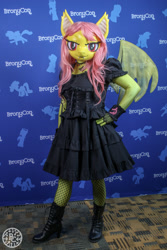 Size: 1500x2250 | Tagged: safe, artist:bramble bunny, fluttershy, human, anthro, bronycon, bronycon 2018, g4, boots, clothes, cosplay, costume, flutterbat, high heel boots, irl, irl human, photo, shoes, solo