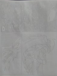 Size: 1944x2592 | Tagged: safe, artist:princebluemoon3, oc, oc only, oc:rainbow tashie, dragon, comic:the chaos within us, angry, black and white, breathing, canterlot, canterlot castle, castle, claw, comic, commissioner:bigonionbean, dragoness, evil, evil smile, female, grayscale, grin, high res, inhaling, laughing, magic, monochrome, roar, smiling, snout, species swap, traditional art, writer:bigonionbean