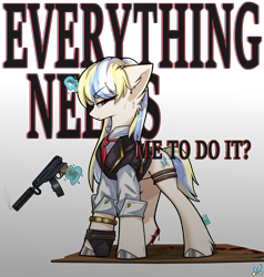 Size: 6584x6916 | Tagged: safe, oc, oc:bertha icey windsor, pony, unicorn, blood, clothes, female, gun, necktie, shirt, vest, weapon