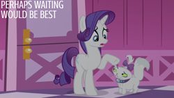 Size: 1920x1080 | Tagged: safe, edit, edited screencap, editor:quoterific, screencap, opalescence, rarity, cat, pony, unicorn, for whom the sweetie belle toils, g4, season 4, carousel boutique, duo, female, mare, open mouth, text