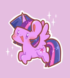 Size: 1080x1200 | Tagged: safe, artist:typhwosion, twilight sparkle, alicorn, pony, g4, blushing, chibi, flying, happy, open mouth, open smile, smiling, solo, sparkles, spread wings, twilight sparkle (alicorn), wings