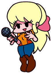 Size: 720x998 | Tagged: safe, artist:darlycatmake, megan williams, human, fanart, friday night funkin', happy, humanized, lidded eyes, microphone, open mouth, simple background, smiling, solo, transparent background