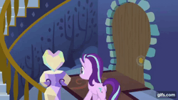 Size: 640x360 | Tagged: safe, screencap, starlight glimmer, pony, unicorn, every little thing she does, g4, season 6, animated, butt, cake, female, food, gif, gifs.com, glimmer glutes, mare, open mouth, pancakes, plot, solo, twilight's castle