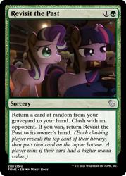 Size: 375x523 | Tagged: safe, artist:minty root, edit, starlight glimmer, twilight sparkle, pony, unicorn, missing out, g4, ccg, golden oaks library, hot sauce, magic the gathering, time travel, trading card, trading card edit, unicorn twilight