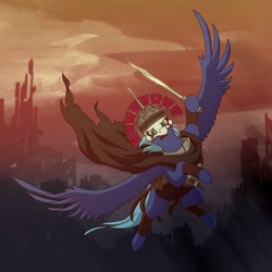 Size: 2160x2160 | Tagged: safe, artist:noxington, oc, oc:blue shadow, pegasus, pony, armor, cloak, clothes, high res, roman, ruins, solo, wip