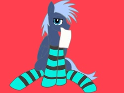 Size: 1280x960 | Tagged: artist needed, safe, oc, oc only, oc:blue shadow, pegasus, pony, clothes, red background, simple background, socks, solo, striped socks