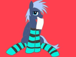 Size: 1280x960 | Tagged: artist needed, safe, oc, oc only, oc:blueshadow, pegasus, pony, clothes, red background, simple background, socks, solo, striped socks