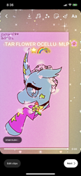 Size: 828x1792 | Tagged: safe, artist:enperry88, ocellus, changedling, changeling, g4, cute, cute smile, female, floppy ears, jewelry, necklace, pink background, rainbow, raised hoof, shy, shy smile, simple background, smiling, sparkles, stars, sticker