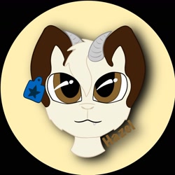 Size: 1559x1559 | Tagged: safe, artist:kjell-harmony13, derpibooru exclusive, oc, oc only, oc:hazel bloons, goat, brown eyes, bust, ear tag, eyes open, horns, male, portrait, simple background, solo