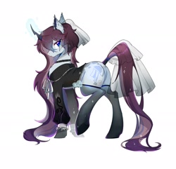Size: 1884x1819 | Tagged: safe, artist:dreamsugar, oc, oc only, pony, unicorn, butt, clothes, female, horn, looking at you, looking back, looking back at you, magic, magic aura, mare, plot, see-through, simple background, solo, underhoof, white background